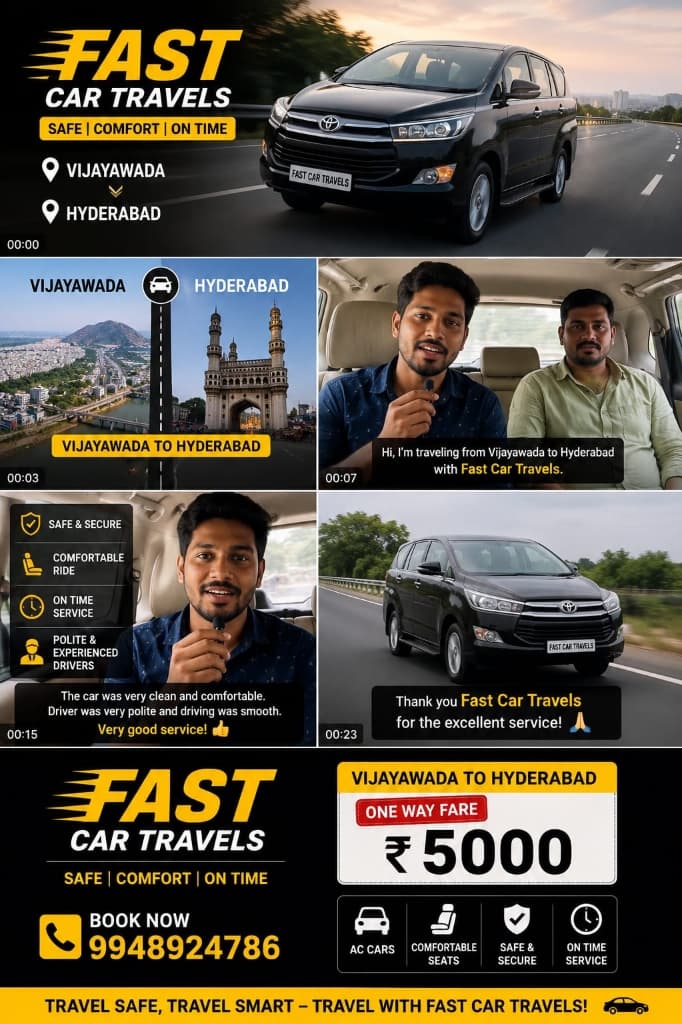 Vijayawada to Hyderabad Fast Car Travels Fare ₹5000